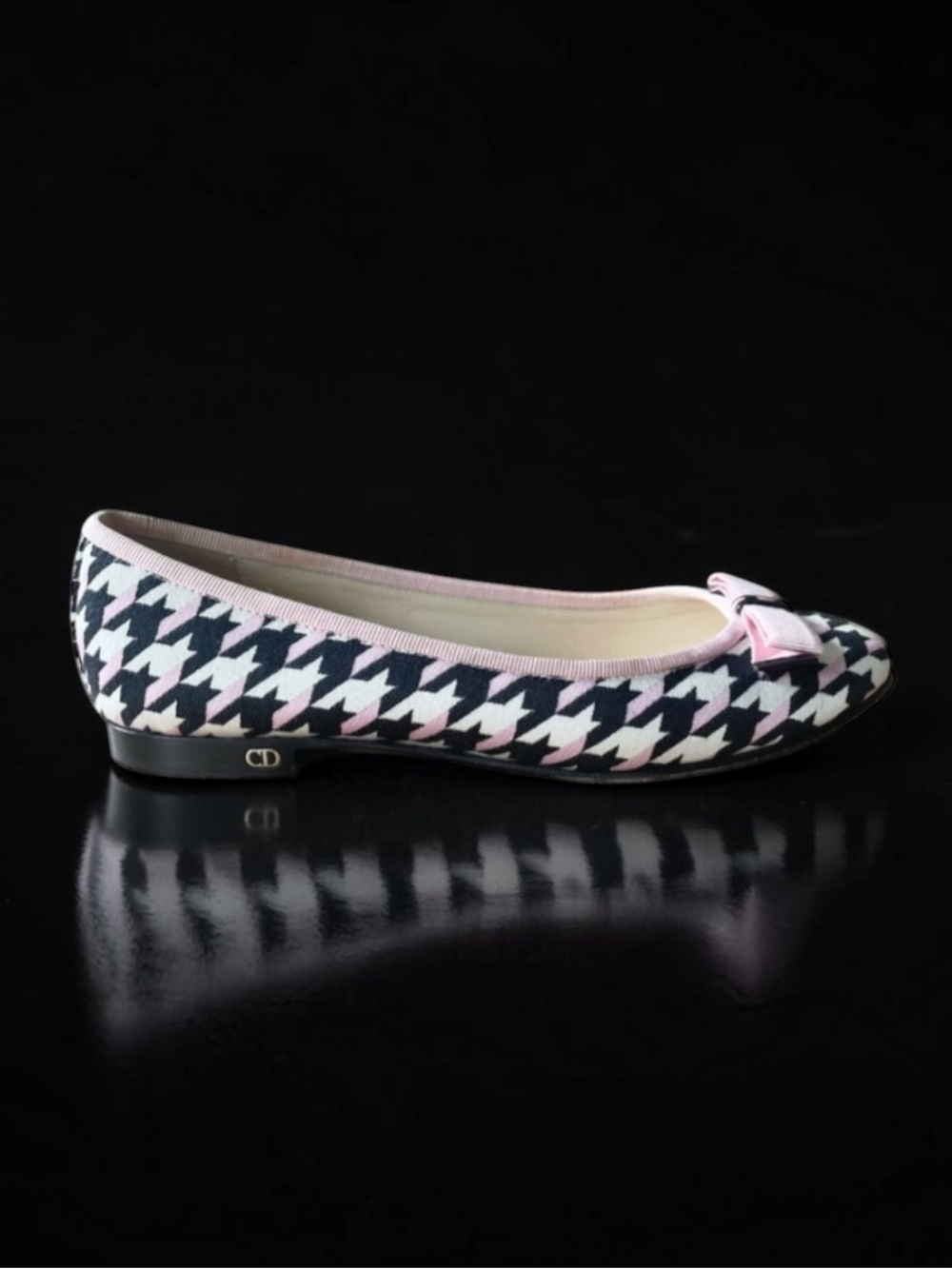 DIOR Houndstooth Grosgrain Ribbon Ballet Flats Size EU 37 US 7